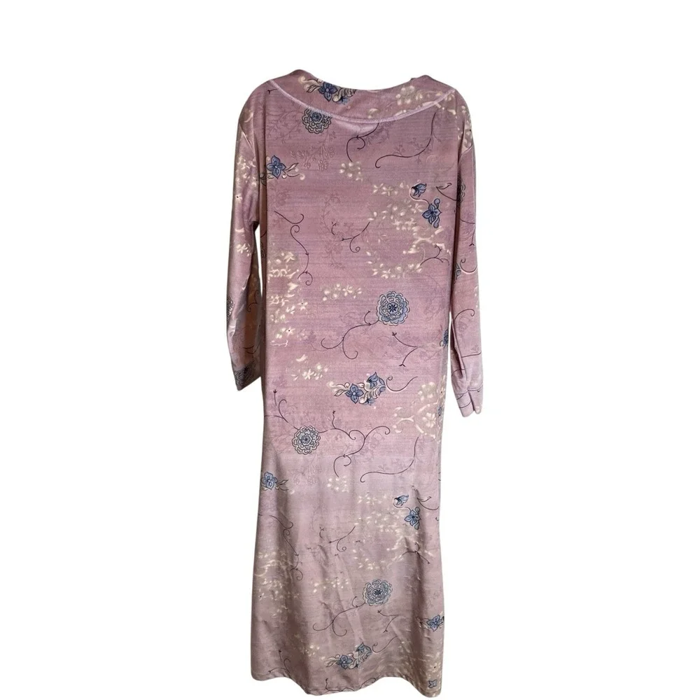 VTG 80s Cypress Mauve Velour Floral Midi Gown Kaftan Mumu Est. Sz‎ M Retro-Chic